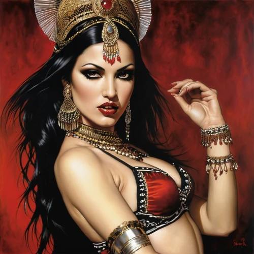 indian art,orientalism,oriental princess,indian woman,warrior woman,fantasy art,belly dance,cleopatra,ancient egyptian girl,priestess,indian headdress,oriental girl,east indian,female warrior,indian girl,fantasy woman,indian bride,tantra,jaya,headdress,Illustration,Realistic Fantasy,Realistic Fantasy 10