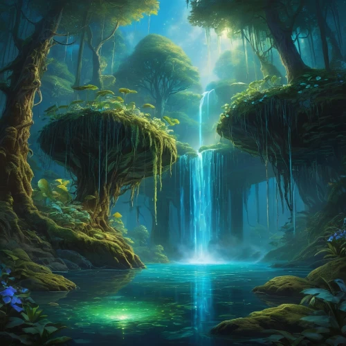 elven forest,druid grove,fantasy landscape,fairy forest,forest background,green waterfall,forest landscape,cartoon video game background,enchanted forest,underwater oasis,forest glade,fairytale forest,green forest,fantasy picture,fairy world,landscape background,the forests,the forest,mountain spring,a small waterfall,Photography,General,Natural