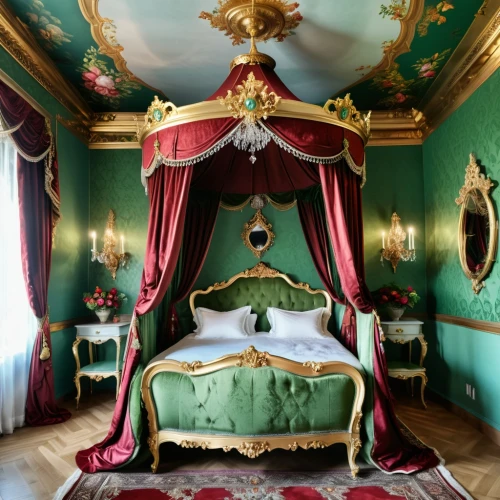 ornate room,napoleon iii style,four poster,fairy tale castle sigmaringen,four-poster,danish room,rococo,moritzburg palace,children's bedroom,schönbrunn castle,drottningholm,chateau margaux,catherine's palace,royal interior,moritzburg castle,venice italy gritti palace,the little girl's room,bedroom,sanssouci,sleeping room,Photography,General,Realistic
