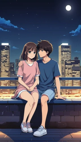 romantic scene,hiyayakko,romantic night,clear night,boy and girl,girl and boy outdoor,anime cartoon,night scene,young couple,stargazing,dusk background,romantic meeting,anime japanese clothing,cute cartoon image,night sky,moonlit night,moon night,little boy and girl,haruhi suzumiya sos brigade,couple - relationship,Photography,General,Realistic