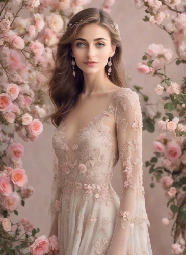bridal clothing,wedding dresses,bridal dress,wedding dress,wedding gown,enchanting,romantic look,bridal,fairy queen,floral background,elegant,peach rose,pale,apricot blossom,scent of roses,peach blossom,flower fairy,vintage floral,floral,flower background,Photography,Realistic