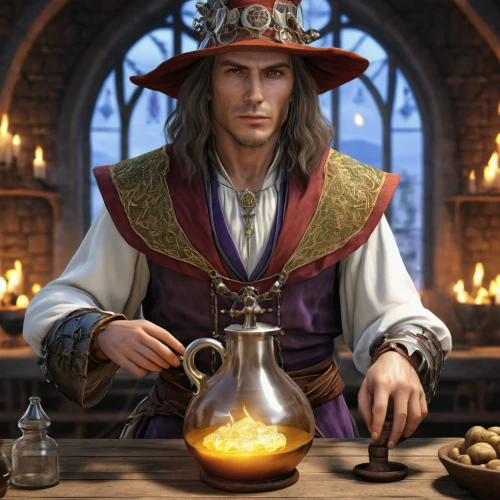 candlemaker,apothecary,watchmaker,merchant,clockmaker,fortune teller,tinsmith,leonardo devinci,vendor,hatter,medieval hourglass,magus,ball fortune tellers,potion,coffee grinder,flagon,potions,sand timer,alchemy,winemaker,Photography,General,Realistic