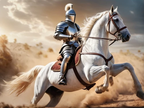cavalry,equestrian helmet,a white horse,crusader,endurance riding,joan of arc,jousting,cavalry trumpet,arabian horse,conquistador,knight,st george,white horse,don quixote,horseman,equestrian sport,horseback,sultan,knight armor,english riding,Photography,General,Commercial
