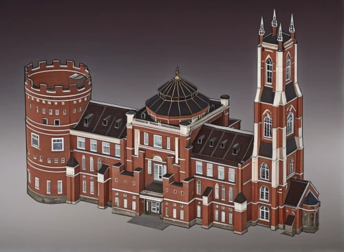 medieval architecture,3d model,gothic church,turrets,gothic architecture,byzantine architecture,collegiate basilica,crown engine houses,crown render,basilica,zamek malbork,church towers,3d rendering,terracotta,wooden church,scale model,romanesque,medieval castle,st jacobus,3d modeling,Photography,General,Realistic