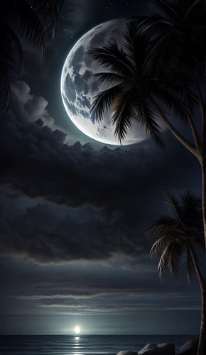 moonlit night,moonlit,dark beach,moonlight,sea night,moonrise,full moon,moon and star background,moon at night,moon night,beach moonflower,night scene,coconut trees,moonscape,big moon,nightscape,tropical sea,blue moon,hanging moon,lunar landscape