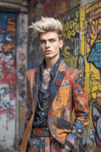 pompadour,young model istanbul,street fashion,streampunk,fashion street,mohawk hairstyle,men's wear,punk design,male model,punk,frock coat,labyrinth,shoreditch,boys fashion,photo session in torn clothes,david bowie,cool blonde,rockabilly style,men clothes,menswear,Photography,Realistic