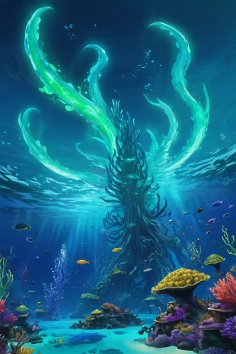 underwater background,under sea,underwater landscape,ocean underwater,mermaid background,under the sea,coral reef,mermaid scales background,undersea,ocean floor,ocean background,sea life underwater,underwater world,underwater oasis,deep sea,sea-life,the bottom of the sea,seamount,green mermaid scale,god of the sea,Illustration,Realistic Fantasy,Realistic Fantasy 20