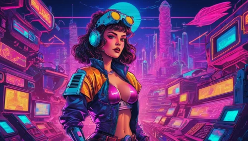 cyberpunk,sci fiction illustration,retro woman,80s,retro girl,transistor,retro background,scifi,80's design,sci - fi,sci-fi,futuristic,nova,retro women,sci fi,cyber,metropolis,game illustration,cyberspace,cg artwork,Conceptual Art,Sci-Fi,Sci-Fi 27