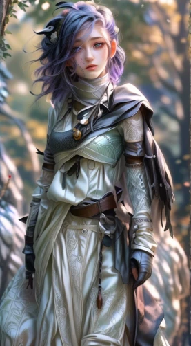 violet head elf,dark elf,male elf,wood elf,female warrior,elven,fantasy portrait,fae,sterntaler,artemisia,lavendar,heroic fantasy,winterblueher,swordswoman,portrait background,druid,cg artwork,gara,joan of arc,paladin