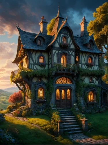 witch's house,fairy tale castle,crooked house,fantasy picture,house in the forest,witch house,fairy house,ancient house,beautiful home,fantasy landscape,fantasy art,fairytale castle,little house,home landscape,hobbiton,3d fantasy,fairy tale,lonely house,children's fairy tale,house painting,Photography,General,Fantasy
