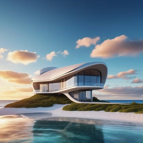 dunes house,futuristic architecture,futuristic art museum,floating island,modern architecture,beach house,house of the sea,cube stilt houses,modern house,luxury property,futuristic landscape,house by the water,floating islands,cubic house,beachhouse,cube house,danish house,luxury real estate,floating huts,3d rendering,Photography,General,Realistic