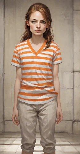 digital compositing,girl with cereal bowl,it,prisoner,scared woman,image manipulation,photoshop manipulation,isolated t-shirt,girl in a long,sprint woman,girl in t-shirt,lori,khaki pants,photo manipulation,horizontal stripes,dwarf,bermuda shorts,malformation,female hollywood actress,female model,Digital Art,Character Design