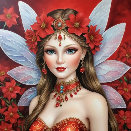 flower fairy,cupido (butterfly),vanessa (butterfly),faery,fairy queen,amaryllis,queen of hearts,faerie,red butterfly,fantasy art,coral bells,red magnolia,poinsettia,fantasy portrait,red petals,rosa 'the fairy,girl in a wreath,christmas angel,red flowers,girl in flowers,Photography,General,Realistic