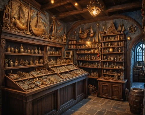 apothecary,potions,gift shop,cabinetry,brandy shop,cabinets,soap shop,candlemaker,dark cabinetry,bookshelves,castle iron market,pantry,merchant,hogwarts,shelves,shopkeeper,gold shop,treasure chest,medieval architecture,the shop,Photography,General,Fantasy