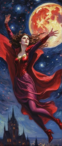 fantasia,scarlet witch,celebration of witches,fantasy woman,fantasy picture,elves flight,the sleeping rose,fairy tales,fae,fantasy art,children's fairy tale,red cape,rosa 'the fairy,sorceress,cassiopeia,dracula,fairy tale character,fairy tale,fairies aloft,queen of the night,Art,Artistic Painting,Artistic Painting 04