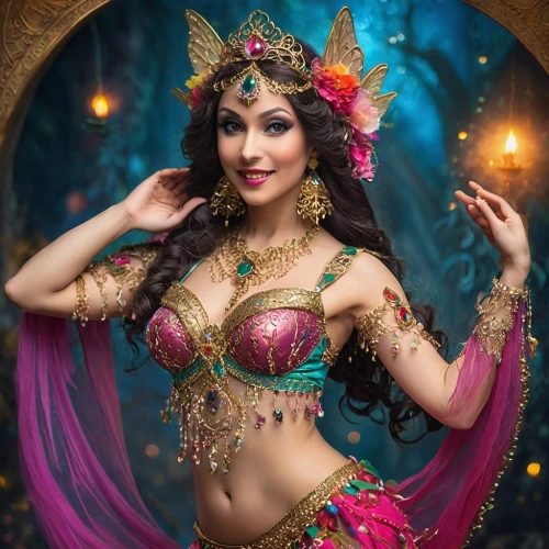 belly dance,indian bride,ethnic dancer,asian costume,oriental princess,radha,arabian,indian girl,indian woman,fantasy woman,pooja,indian,sari,lakshmi,aladha,faerie,bollywood,fantasy portrait,fairy queen,diwali festival,Illustration,Realistic Fantasy,Realistic Fantasy 02