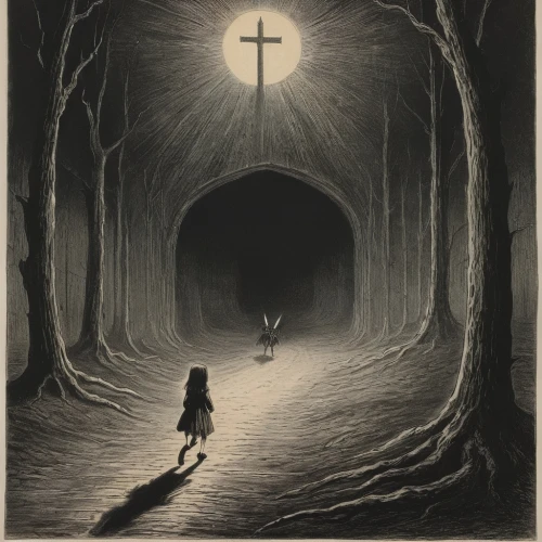 way of the cross,pilgrimage,hollow way,the angel with the cross,the mystical path,jesus christ and the cross,empty tomb,the cross,pilgrim,the path,grave light,resurrection,andreas cross,place of pilgrimage,crossway,heaven gate,guiding light,the star of bethlehem,purgatory,holy cross,Illustration,Black and White,Black and White 23