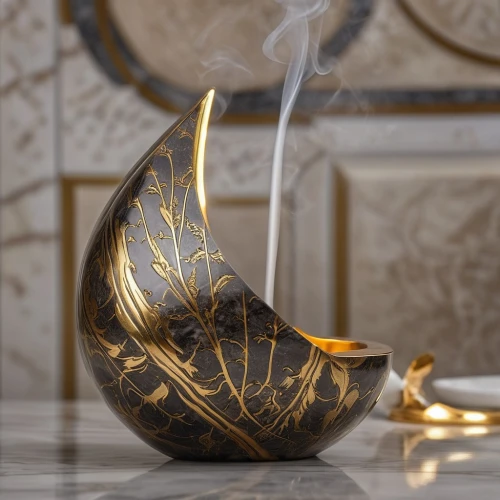 fragrance teapot,incense burner,oil lamp,incense with stand,copper vase,burning incense,arabic coffee,arabic background,asian teapot,bahraini gold,golden pot,singing bowl,singing bowl massage,mosaic tealight,candle holder with handle,decanter,meerschaum pipe,vase,oil diffuser,brass tea strainer,Photography,General,Realistic