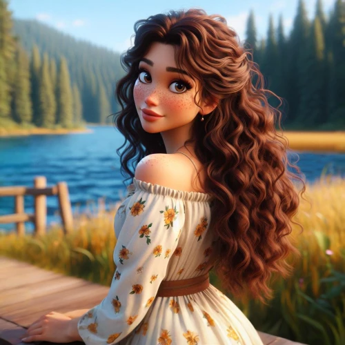 princess anna,rapunzel,tiana,merida,disney character,elsa,agnes,cute cartoon character,moana,princess sofia,jasmine,tangled,a girl in a dress,fairy tale character,country dress,vanessa (butterfly),girl in a long dress,cute cartoon image,romantic look,beautiful girl