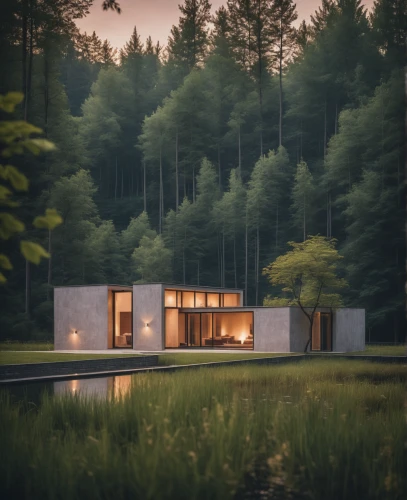 house in the forest,cubic house,inverted cottage,timber house,modern house,corten steel,archidaily,modern architecture,mid century house,cube house,small cabin,dunes house,mirror house,3d rendering,eco-construction,render,wooden house,summer house,danish house,house with lake,Photography,General,Cinematic