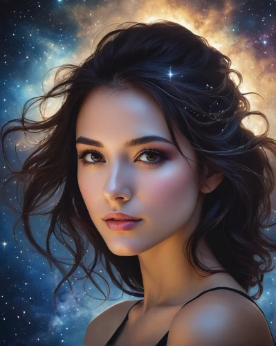 fantasy portrait,mystical portrait of a girl,world digital painting,astronomer,fantasy art,sci fiction illustration,portrait background,fantasy picture,horoscope libra,zodiac sign libra,cosmos,digital painting,celestial,romantic portrait,digital art,fairy galaxy,space art,zodiac sign gemini,girl portrait,andromeda,Illustration,Realistic Fantasy,Realistic Fantasy 16