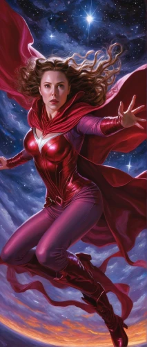 scarlet witch,darth talon,red super hero,red cape,sci fiction illustration,red coat,heroic fantasy,star mother,fantasy woman,red,andromeda,wanda,captain marvel,fantasia,red tunic,super heroine,goddess of justice,cg artwork,the enchantress,magneto-optical disk,Illustration,Realistic Fantasy,Realistic Fantasy 03