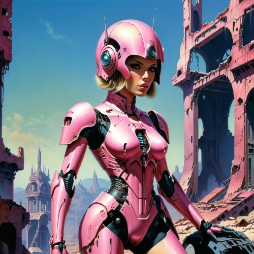pink vector,sci fiction illustration,the pink panter,pink diamond,valerian,sci fi,asuka langley soryu,pink quill,cybernetics,scifi,man in pink,heavy object,vector girl,pink lady,pink background,magenta,pink leather,pink,shoulder pads,helmet,Conceptual Art,Sci-Fi,Sci-Fi 19