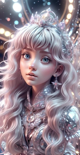 violet head elf,the snow queen,eglantine,fantasy portrait,artist doll,doll's facial features,3d fantasy,fairy galaxy,ice princess,silvery,callisto,crystalline,valerian,rosa ' the fairy,rosa 'the fairy,fairy tale character,tumbling doll,aurora,fairy dust,fairy queen