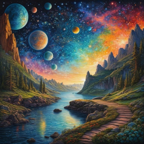 the universe,universe,scene cosmic,celestial bodies,space art,valley of the moon,planets,alien planet,lunar landscape,planet eart,fantasy landscape,fantasy art,phase of the moon,fantasy picture,planetary system,astronomy,astronomical,alien world,exo-earth,planet alien sky,Photography,General,Fantasy