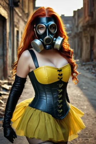 kryptarum-the bumble bee,respirator,gas mask,steampunk,latex clothing,pollution mask,respirators,wasp,super heroine,bumblebee,latex,bumble bee,fallout,yellow and black,transistor,bane,catrina,redhead doll,with the mask,cosplay image,Photography,General,Fantasy