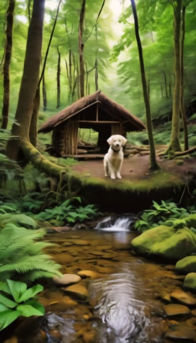 world digital painting,house in the forest,dog illustration,water mill,forest background,landscape background,forest workplace,photo painting,home landscape,digital painting,dog house,bavarian forest,dog hiking,forest landscape,idyllic,digital compositing,forest animals,farmer in the woods,fantasy picture,background view nature