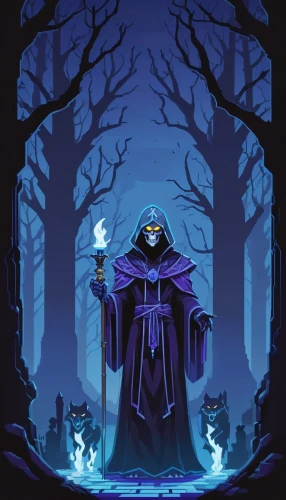 grimm reaper,undead warlock,grim reaper,dodge warlock,halloween poster,king of the ravens,magus,raven rook,halloween background,halloween wallpaper,halloween illustration,hooded man,the wizard,magistrate,the collector,raven bird,raven,cloak,game illustration,the witch,Unique,Pixel,Pixel 01