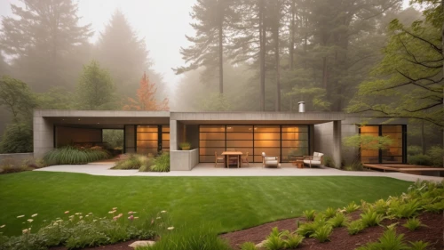 mid century house,house in the forest,modern house,mid century modern,house in the mountains,beautiful home,house in mountains,modern architecture,timber house,dunes house,cubic house,the cabin in the mountains,cube house,corten steel,redwoods,home landscape,foggy landscape,oregon,summer house,morning mist,Photography,General,Cinematic