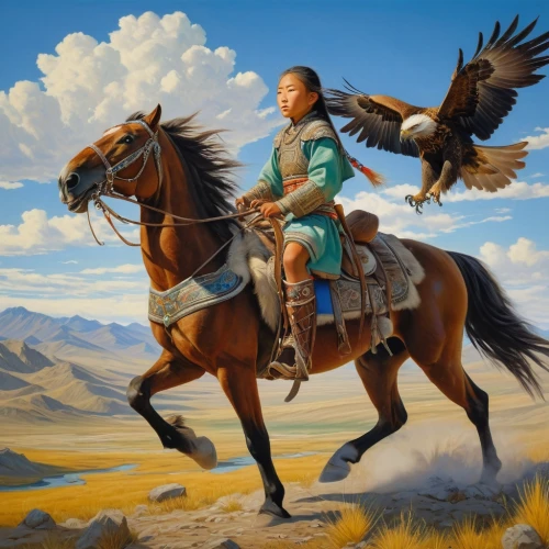 mongolian eagle,steppe eagle,mountain hawk eagle,mongolia eastern,the american indian,falconer,inner mongolian beauty,mongolian,inner mongolia,american indian,hawk animal,mongolian tugrik,african eagle,mongolia,cherokee,little girl in wind,falconry,flying hawk,pocahontas,man and horses,Illustration,Realistic Fantasy,Realistic Fantasy 03