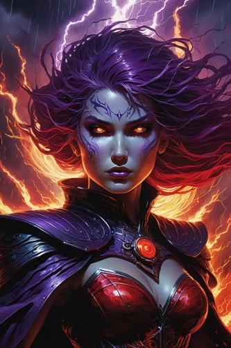 scarlet witch,starfire,medusa,evil woman,darth talon,sorceress,goddess of justice,la violetta,fantasy woman,fiery,dodge warlock,wall,red-purple,purple,red,the enchantress,heroic fantasy,fire siren,archangel,medusa gorgon,Illustration,Realistic Fantasy,Realistic Fantasy 04