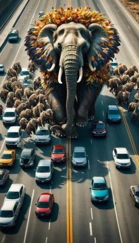 wild animals crossing,traffic jam,traffic jams,traffic congestion,heavy traffic,elephant ride,elephants and mammoths,elephant herd,traffic queue,road traffic,cartoon elephants,mandala elephant,animal migration,blue elephant,transport and traffic,evening traffic,circus elephant,pachyderm,traffic,roadblock,Photography,Artistic Photography,Artistic Photography 05