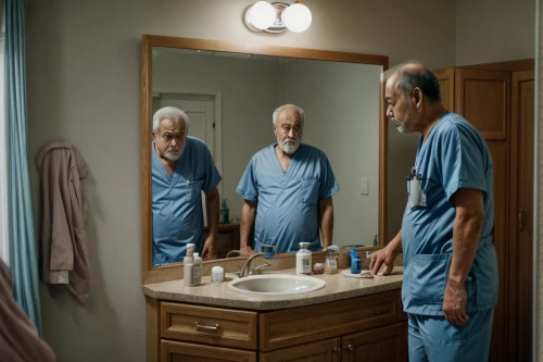 self-reflection,the mirror,mirror image,photo manipulation,mirrors,photoshop manipulation,elderly man,hair loss,mirror reflection,prostate cancer awareness,in the mirror,conceptual photography,prostate cancer,anti aging,self-deception,photoshop creativity,older person,dermatologist,digital compositing,management of hair loss
