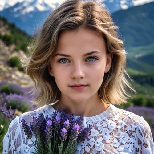 beautiful girl with flowers,girl in flowers,floral,alpine flowers,beautiful young woman,beautiful face,natural cosmetic,alpine flower,wallis day,romantic look,elsa,romantic portrait,young beauty,european michaelmas daisy,natural color,anna lehmann,alpine aster,floral background,flowery,rosa khutor,Photography,General,Realistic