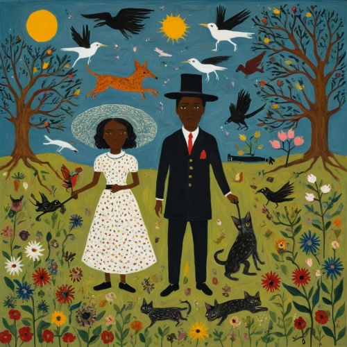 sewing silhouettes,black couple,kate greenaway,blackbirds,folk art,arrowroot family,rabbits and hares,flower and bird illustration,garden silhouettes,book illustration,man and wife,mulberry family,vintage couple silhouette,fox and hare,bird couple,blackbird,carol colman,songbirds,juneteenth,scarecrows,Art,Artistic Painting,Artistic Painting 25