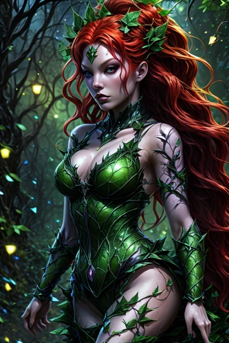 poison ivy,dryad,the enchantress,background ivy,ivy,fantasy art,celtic queen,fantasy woman,thorns,sorceress,starfire,faerie,fae,faery,green skin,rusalka,druid,undergrowth,fantasy picture,deadly nightshade