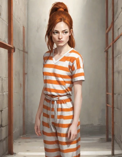 prisoner,prison,david bates,jumpsuit,orange robes,chainlink,detention,handcuffed,orange,arbitrary confinement,criminal,pajamas,tied up,liberty cotton,shackles,captivity,rockabella,queen cage,murderer,nora,Digital Art,Character Design