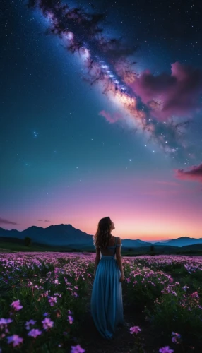 cosmos field,colorful stars,cosmos,fairy galaxy,astronomy,night sky,the night sky,milky way,sky rose,universe,starry sky,nightsky,galaxy,stargazing,cosmos wind,cosmic flower,purple landscape,the universe,the milky way,flowers celestial,Photography,General,Realistic