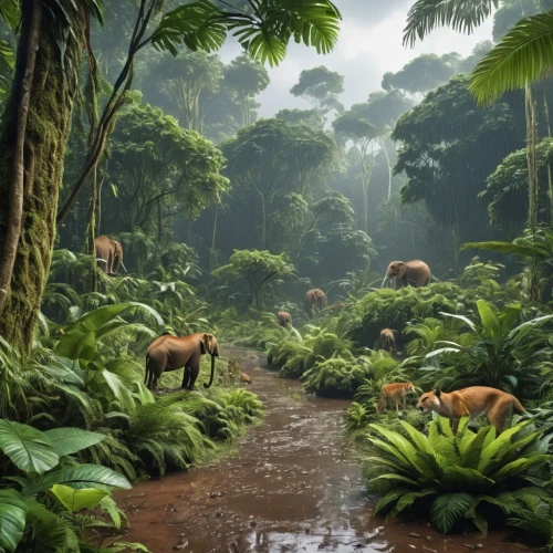 rain forest,tropical jungle,tropical animals,rainforest,tropical and subtropical coniferous forests,forest animals,tree ferns,valdivian temperate rain forest,jungle,exotic plants,tropical greens,green forest,woodland animals,green congo,wild animals crossing,tropical island,tropics,garden of eden,ferns,nature landscape,Photography,General,Realistic