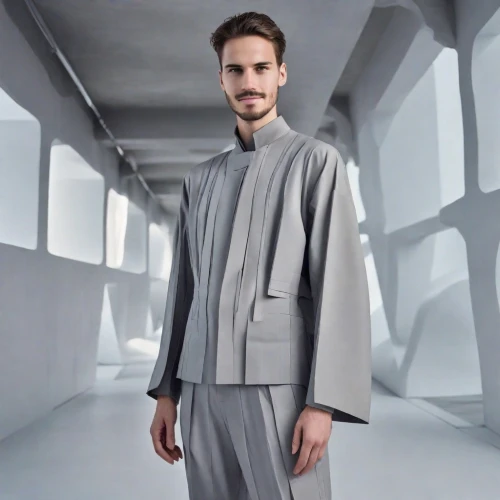 men's suit,space-suit,garment,jumpsuit,one-piece garment,futuristic,imperial coat,protective suit,male model,men's wear,bolero jacket,suit trousers,man's fashion,astronaut suit,workwear,silver,knitting clothing,men clothes,the suit,white-collar worker,Photography,Realistic