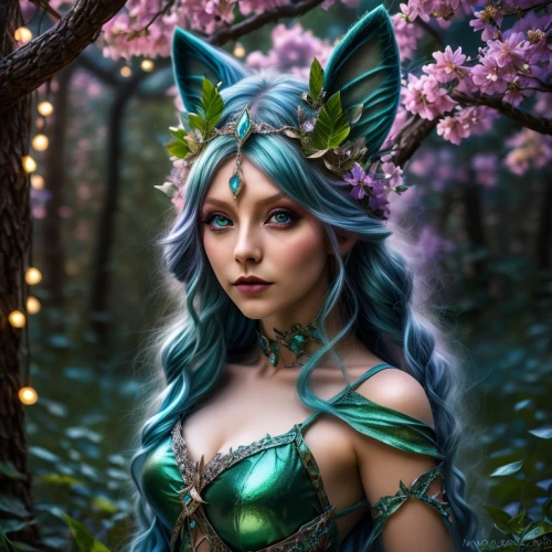 faerie,fantasy portrait,faery,dryad,fae,elven flower,violet head elf,fantasy art,fantasy picture,fairy queen,the enchantress,elven forest,elven,fairy forest,faun,fairy tale character,blue enchantress,spring unicorn,forest flower,fairy