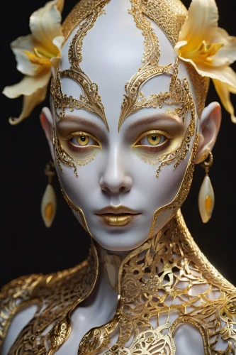 gold mask,golden mask,gold paint stroke,gold filigree,gold leaf,gold foil mermaid,golden crown,gold crown,gold flower,balinese,gold foil art,bodypaint,fantasy portrait,gold paint strokes,sculpt,gold lacquer,gold jewelry,gold foil crown,body painting,foil and gold,Photography,General,Realistic