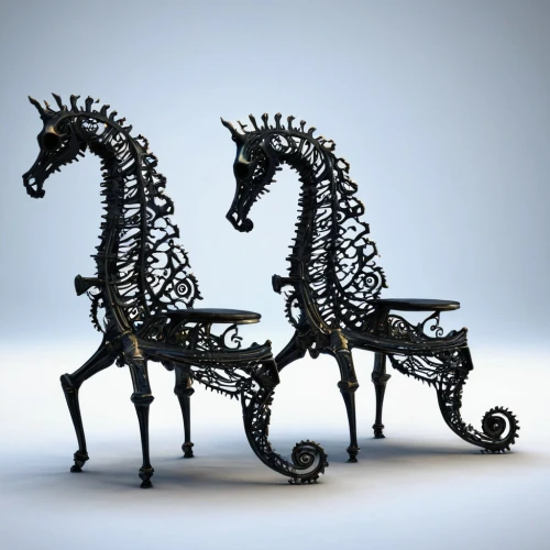 horse-rocking chair,two-horses,scrap sculpture,steel sculpture,wooden horse,wrought,wrought iron,bay horses,horses,arabian horses,equines,whimsical animals,cart horse,horse harness,wire sculpture,equine,bremen town musicians,horse horses,seat dragon,carriage,Conceptual Art,Fantasy,Fantasy 14