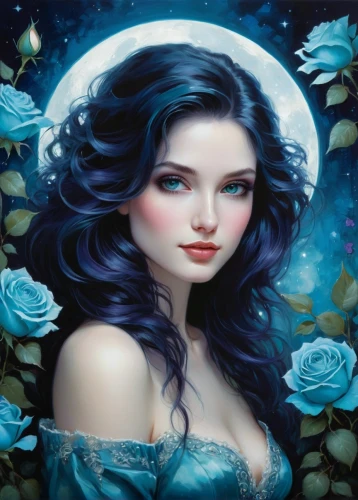 blue moon rose,blue enchantress,blue rose,fantasy portrait,jasmine blue,mermaid background,white rose snow queen,fantasy art,zodiac sign libra,moonflower,horoscope libra,fantasy picture,fairy queen,the snow queen,rosa 'the fairy,the sea maid,faery,faerie,holly blue,blue hydrangea,Illustration,Realistic Fantasy,Realistic Fantasy 16