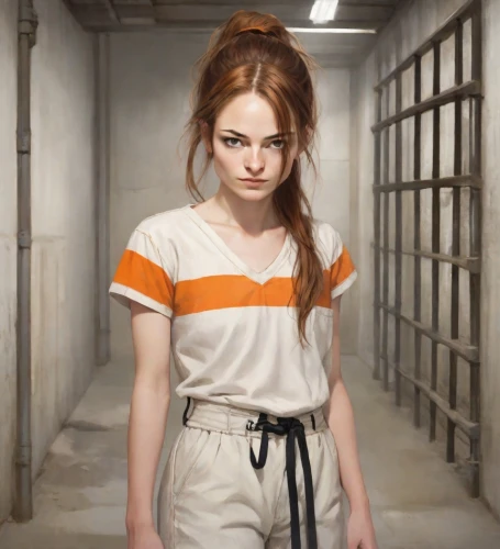 prisoner,detention,jumpsuit,prison,overalls,handcuffed,orange,girl in overalls,tied up,criminal,daisy jazz isobel ridley,lori,burglary,coveralls,janitor,bad girl,a uniform,nora,daphne,clementine,Digital Art,Character Design