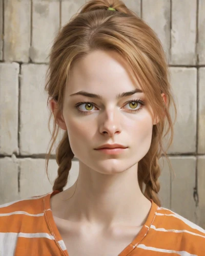 portrait of a girl,clementine,cinnamon girl,madeleine,young woman,portrait background,the girl's face,pippi longstocking,rose png,mascara,girl portrait,doll's facial features,orange,eyebrow,freckles,eyebrows,pretty young woman,natural cosmetic,beautiful face,british actress,Digital Art,Character Design